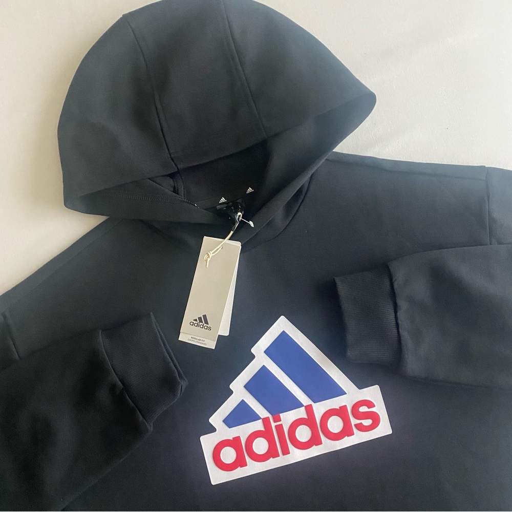 Adidas Future Icons Badge of Sport Hoodie Men M Black Puff Print Lounge Casual